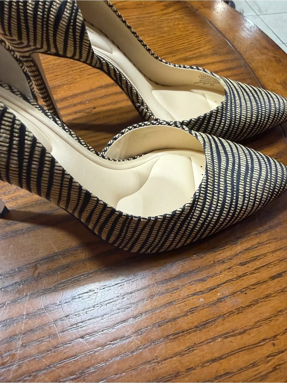 Striped Black and Nude Pointed Toe Stiletto Heels - Women